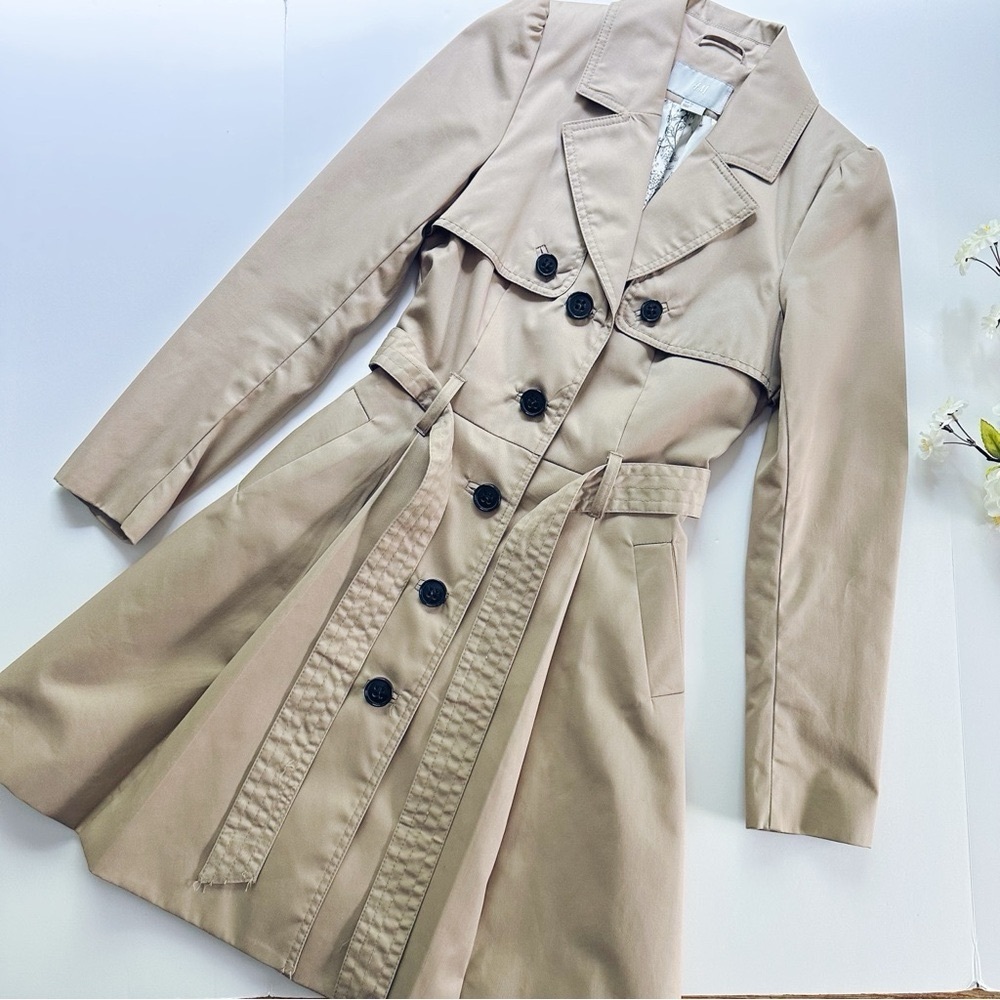 H&M Women’s Classic Trench Coat Peacoat Ceam Tan Beige Size 2 - Picture 5 of 9